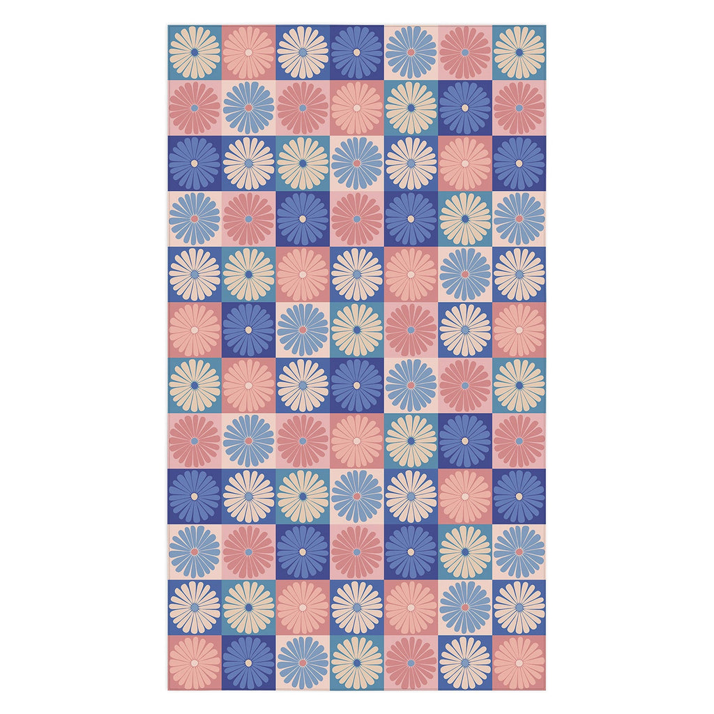 Colour Poems Checker Daisies II Blue Pink Tablecloth