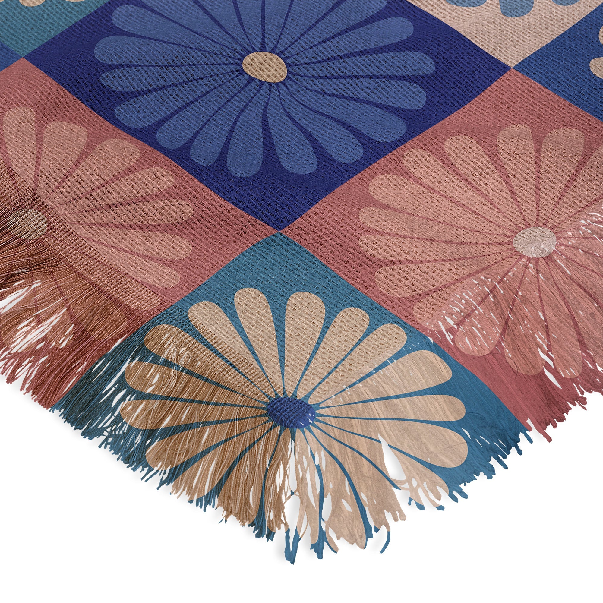 Colour Poems Checker Daisies II Blue Pink Throw Blanket