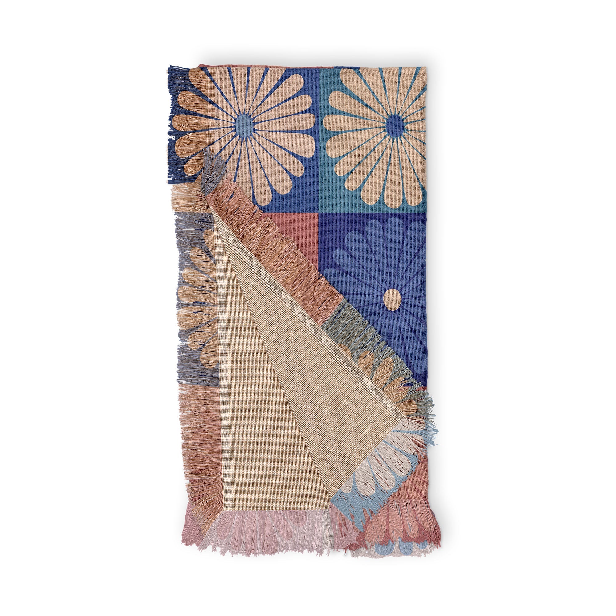 Colour Poems Checker Daisies II Blue Pink Throw Blanket