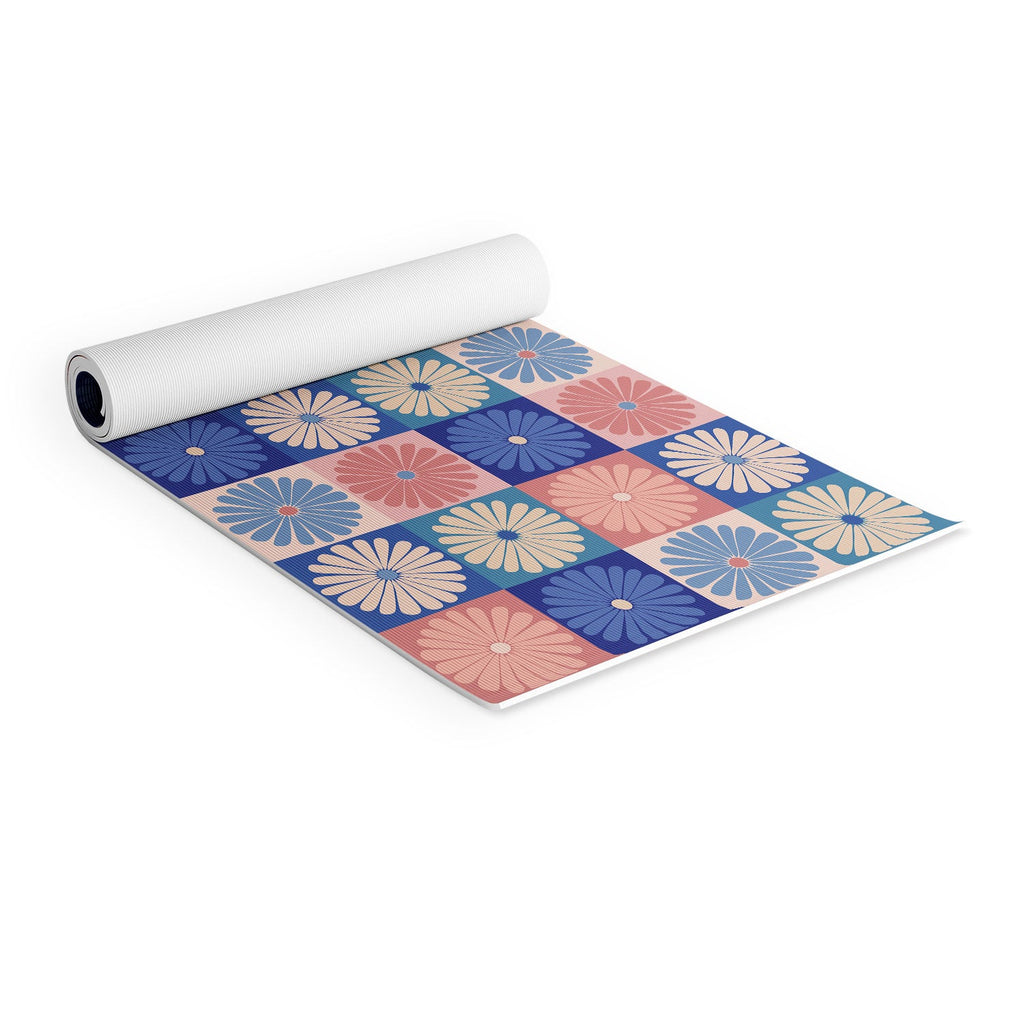 Colour Poems Checker Daisies II Blue Pink Yoga Mat