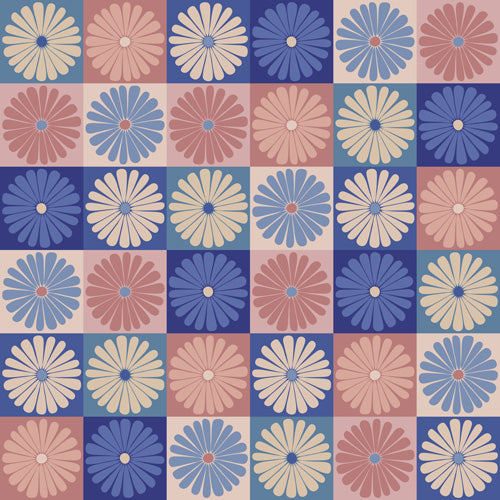 Colour Poems Checker Daisies II Blue Pink Shower Curtain