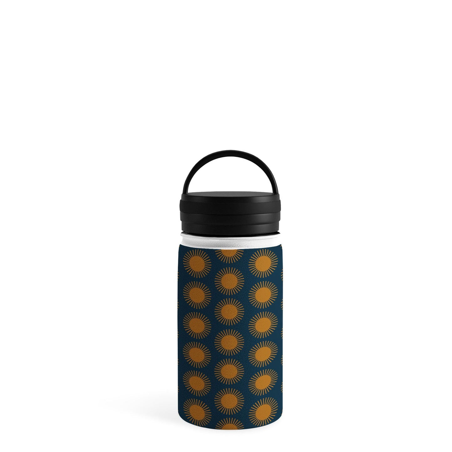 Colour Poems Cheerful Sun Pattern Navy Blue Water Bottle