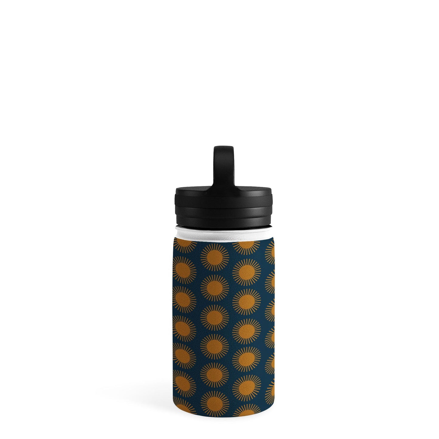 Colour Poems Cheerful Sun Pattern Navy Blue Water Bottle