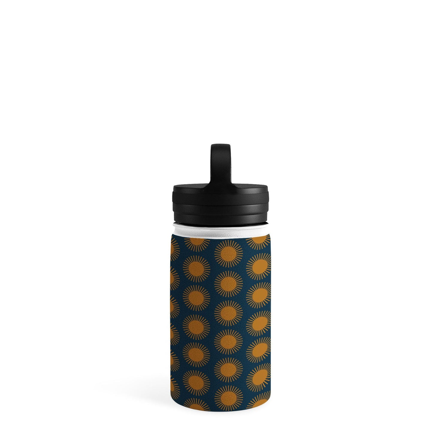 Colour Poems Cheerful Sun Pattern Navy Blue Water Bottle