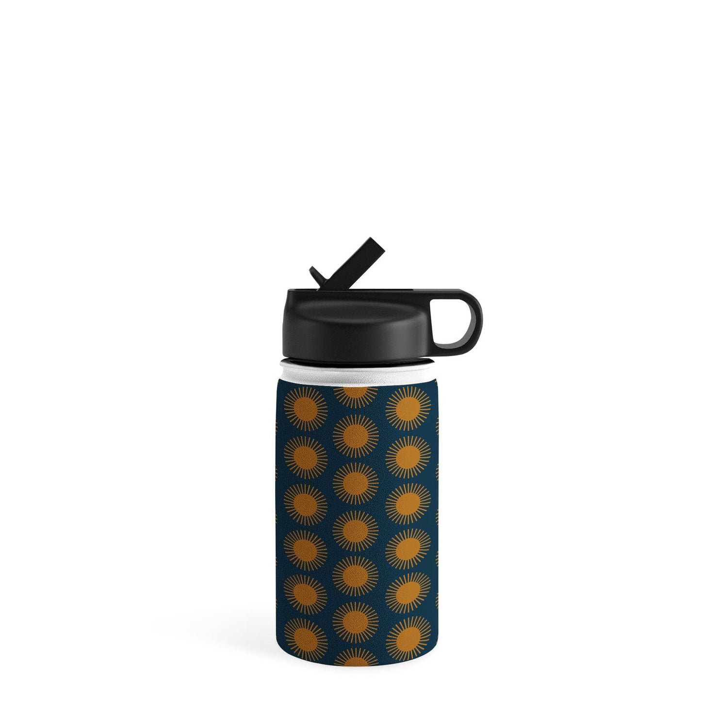Colour Poems Cheerful Sun Pattern Navy Blue Water Bottle