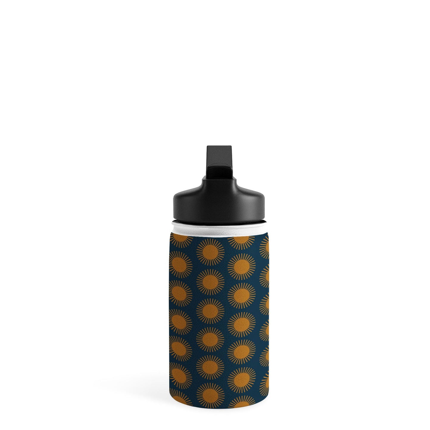 Colour Poems Cheerful Sun Pattern Navy Blue Water Bottle