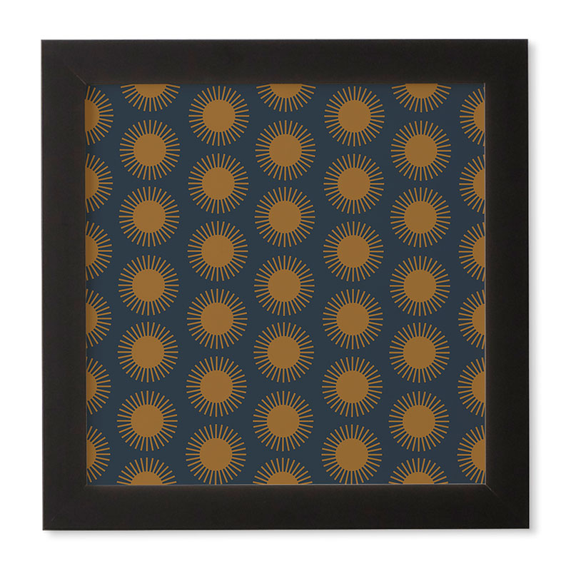 Colour Poems Cheerful Sun Pattern Navy Blue Framed Wall Art