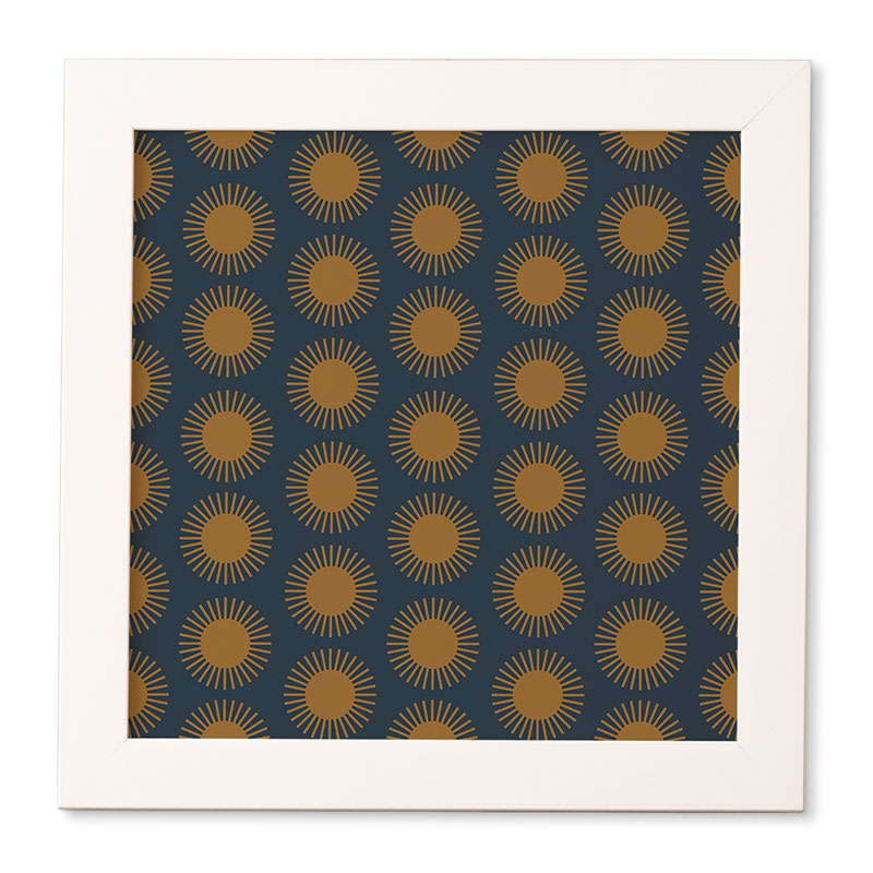 Colour Poems Cheerful Sun Pattern Navy Blue Framed Wall Art