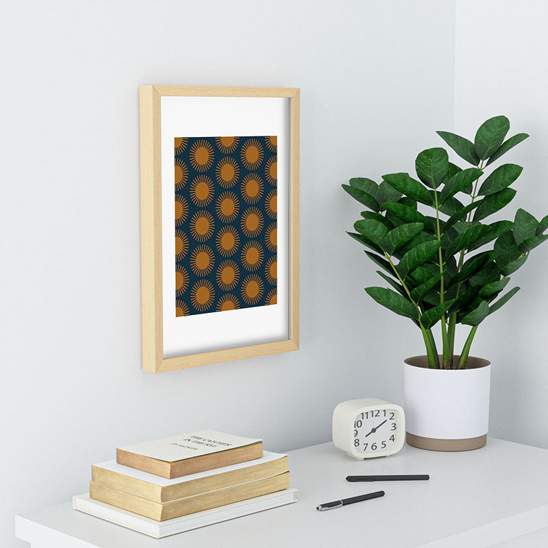 Colour Poems Cheerful Sun Pattern Navy Blue Recessed Framing Rectangle