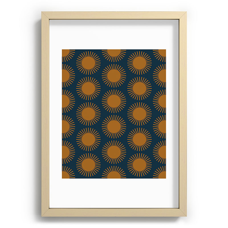 Colour Poems Cheerful Sun Pattern Navy Blue Recessed Framing Rectangle