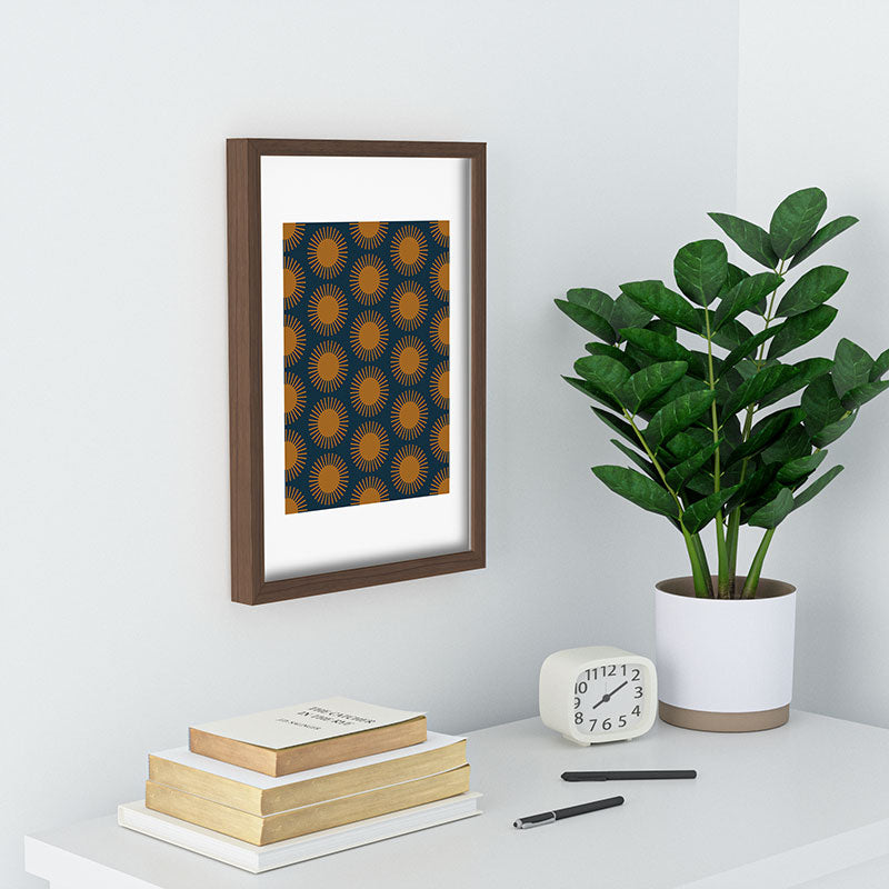Colour Poems Cheerful Sun Pattern Navy Blue Recessed Framing Rectangle