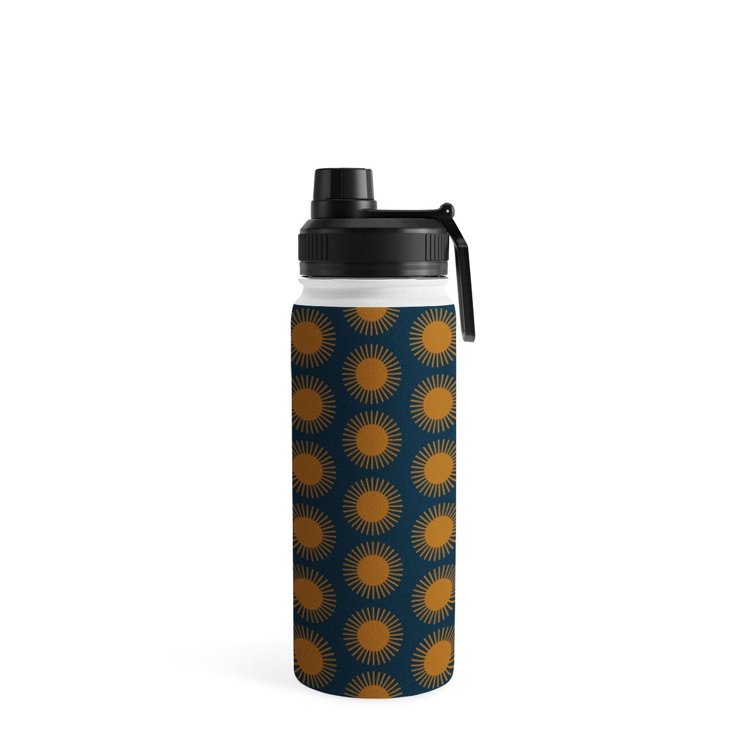 Colour Poems Cheerful Sun Pattern Navy Blue Water Bottle