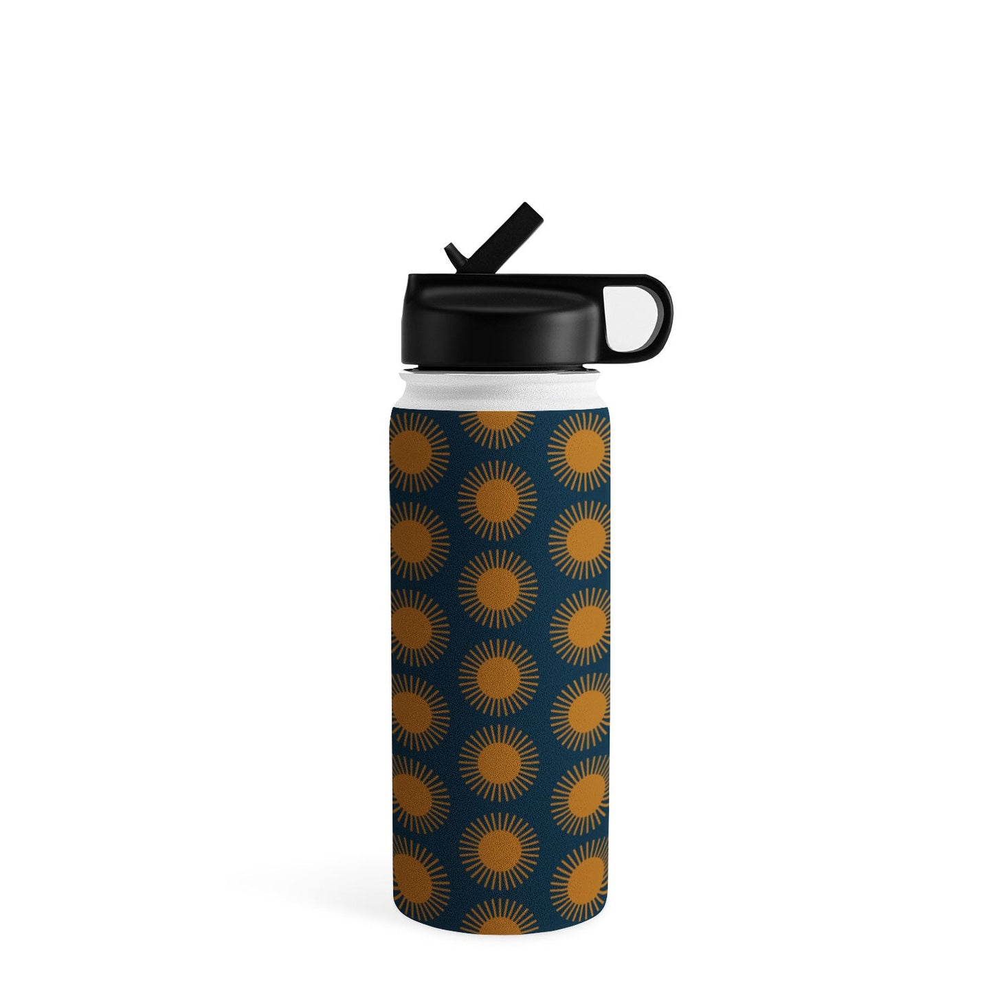 Colour Poems Cheerful Sun Pattern Navy Blue Water Bottle