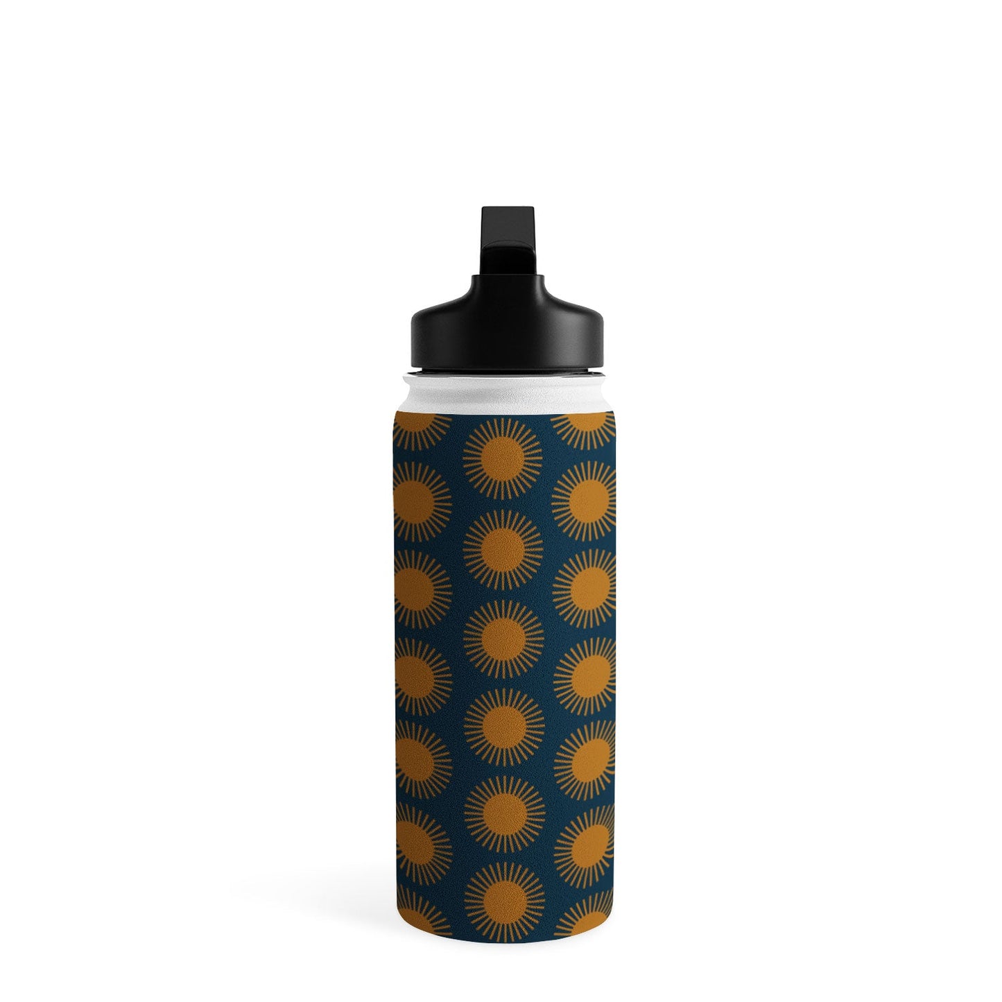 Colour Poems Cheerful Sun Pattern Navy Blue Water Bottle