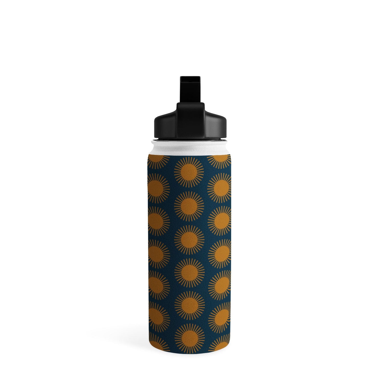 Colour Poems Cheerful Sun Pattern Navy Blue Water Bottle