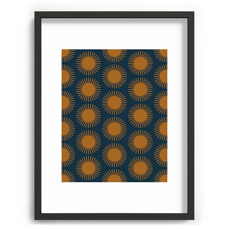 Colour Poems Cheerful Sun Pattern Navy Blue Recessed Framing Rectangle
