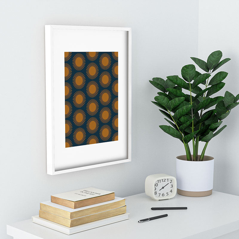 Colour Poems Cheerful Sun Pattern Navy Blue Recessed Framing Rectangle