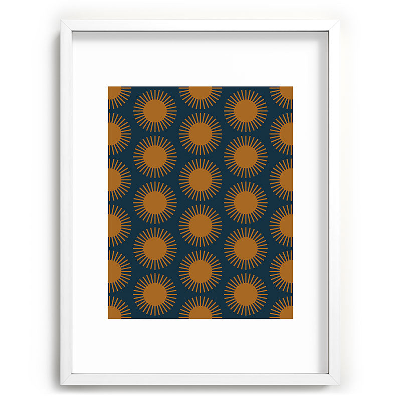 Colour Poems Cheerful Sun Pattern Navy Blue Recessed Framing Rectangle
