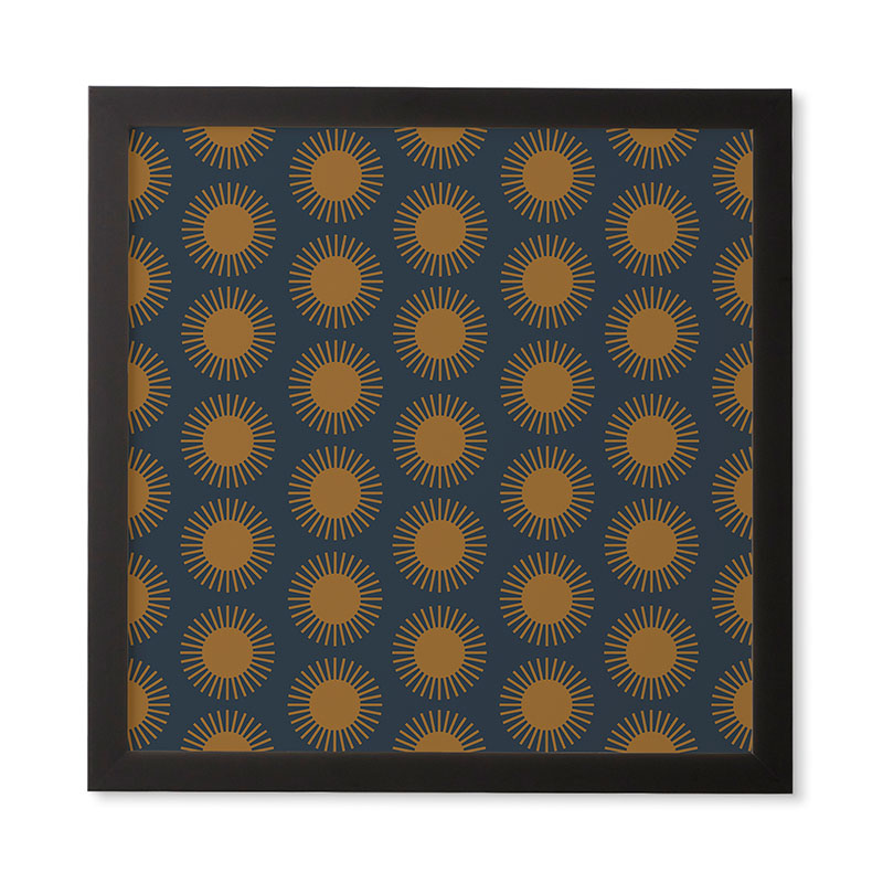 Colour Poems Cheerful Sun Pattern Navy Blue Framed Wall Art