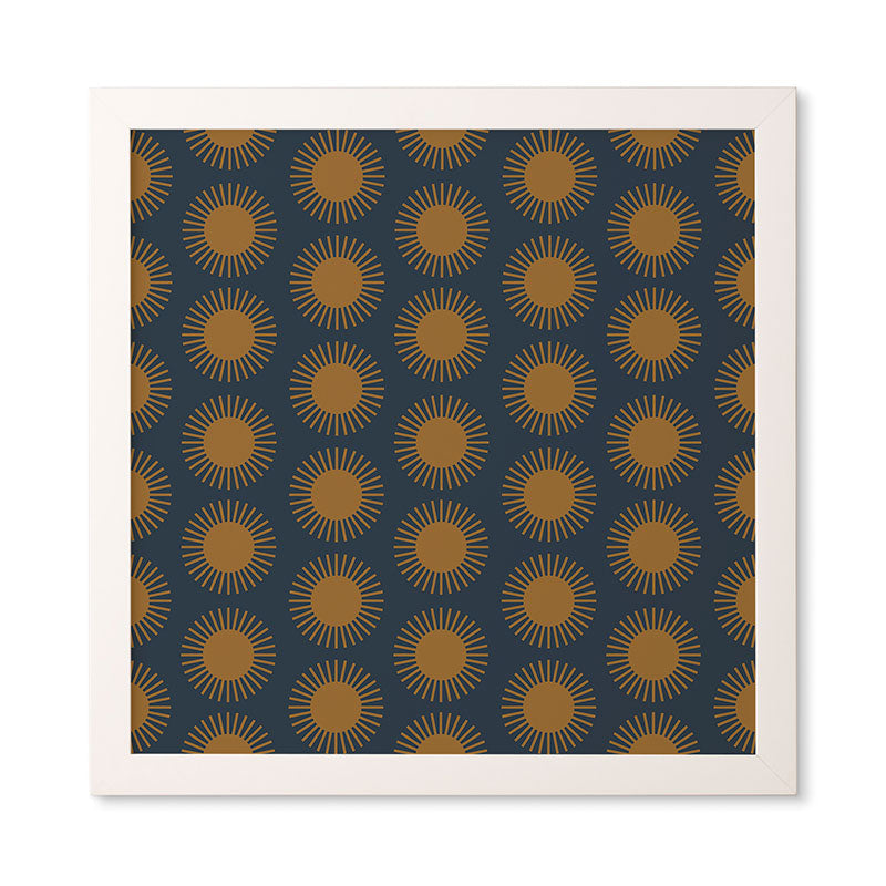 Colour Poems Cheerful Sun Pattern Navy Blue Framed Wall Art