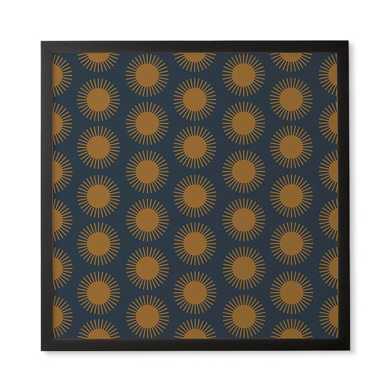Colour Poems Cheerful Sun Pattern Navy Blue Framed Wall Art
