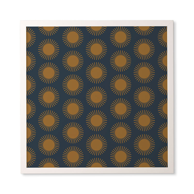 Colour Poems Cheerful Sun Pattern Navy Blue Framed Wall Art