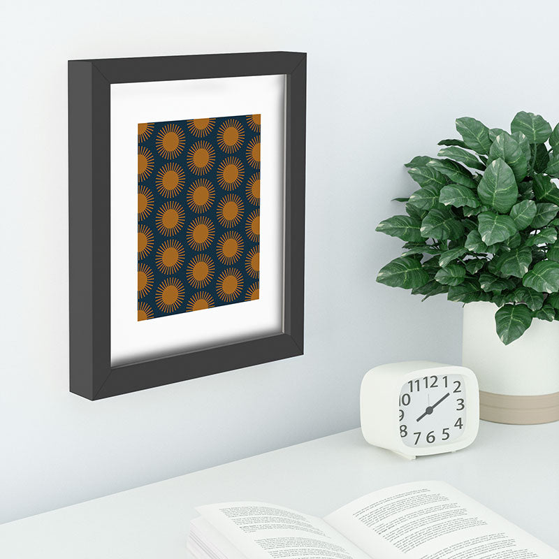Colour Poems Cheerful Sun Pattern Navy Blue Recessed Framing Rectangle