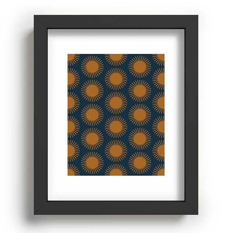 Colour Poems Cheerful Sun Pattern Navy Blue Recessed Framing Rectangle