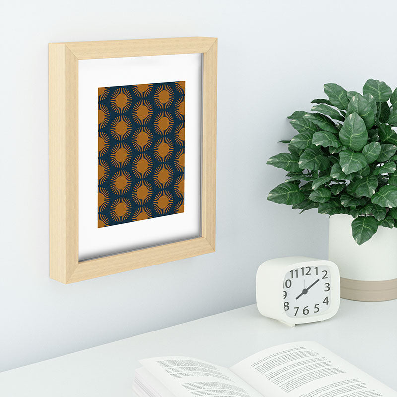 Colour Poems Cheerful Sun Pattern Navy Blue Recessed Framing Rectangle