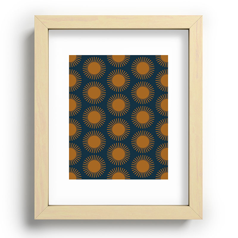 Colour Poems Cheerful Sun Pattern Navy Blue Recessed Framing Rectangle