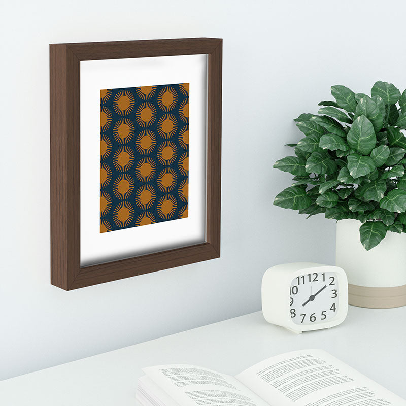 Colour Poems Cheerful Sun Pattern Navy Blue Recessed Framing Rectangle