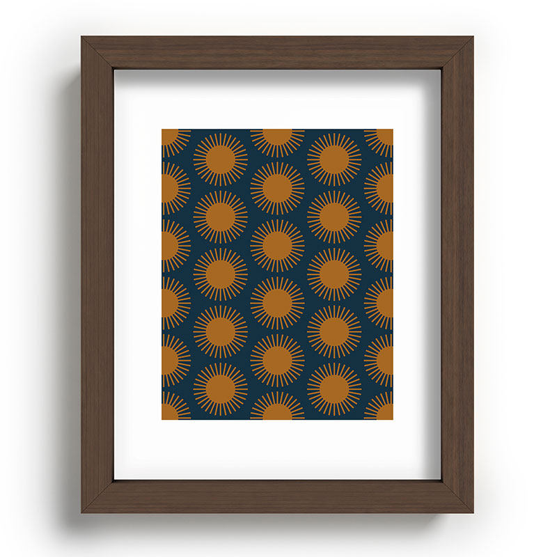 Colour Poems Cheerful Sun Pattern Navy Blue Recessed Framing Rectangle
