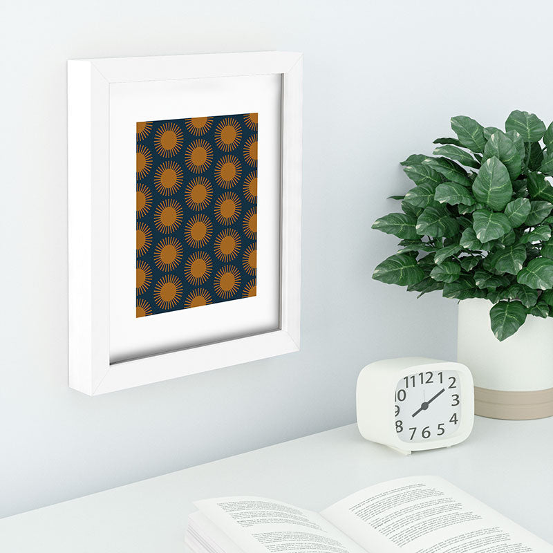 Colour Poems Cheerful Sun Pattern Navy Blue Recessed Framing Rectangle
