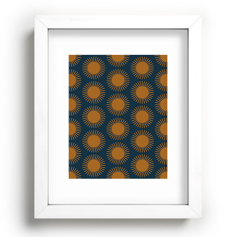 Colour Poems Cheerful Sun Pattern Navy Blue Recessed Framing Rectangle