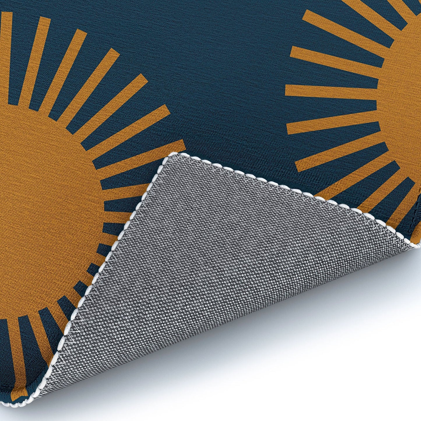 Colour Poems Cheerful Sun Pattern Navy Blue Area Rug