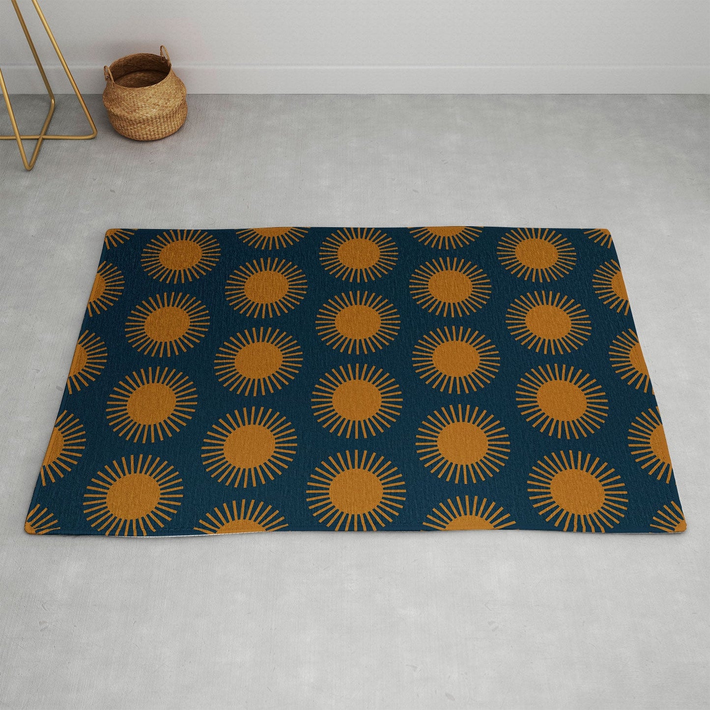 Colour Poems Cheerful Sun Pattern Navy Blue Area Rug