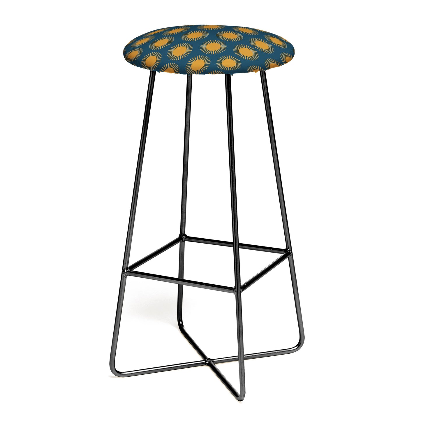 Colour Poems Cheerful Sun Pattern Navy Blue Bar Stool
