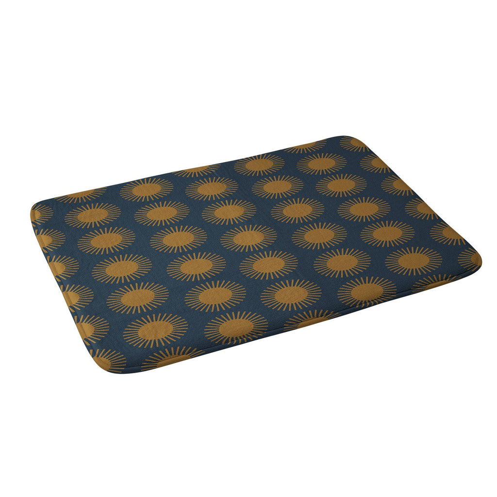 Colour Poems Cheerful Sun Pattern Navy Blue Memory Foam Bath Mat