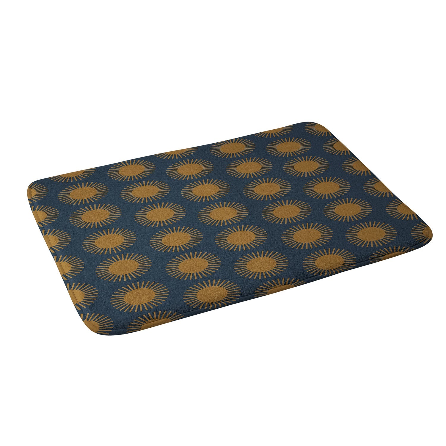 Colour Poems Cheerful Sun Pattern Navy Blue Memory Foam Bath Mat