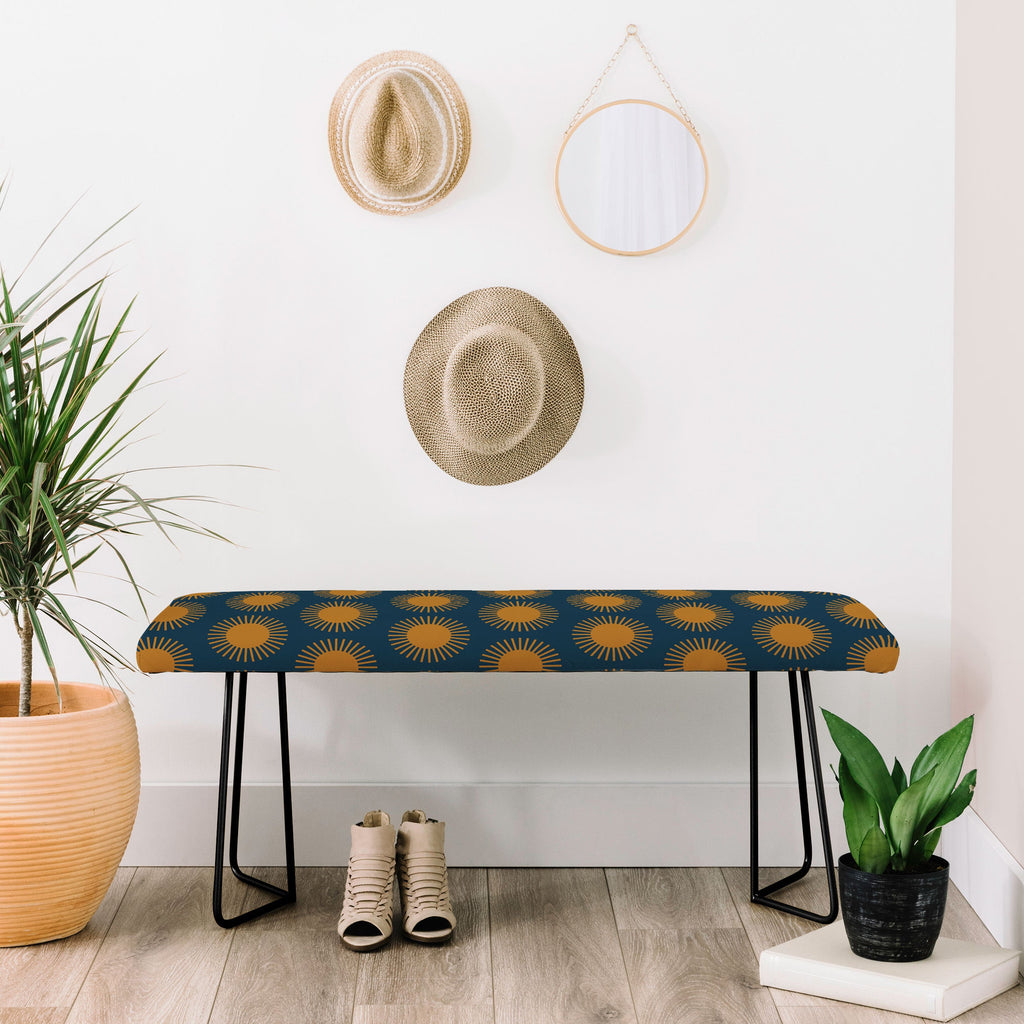 Colour Poems Cheerful Sun Pattern Navy Blue Bench
