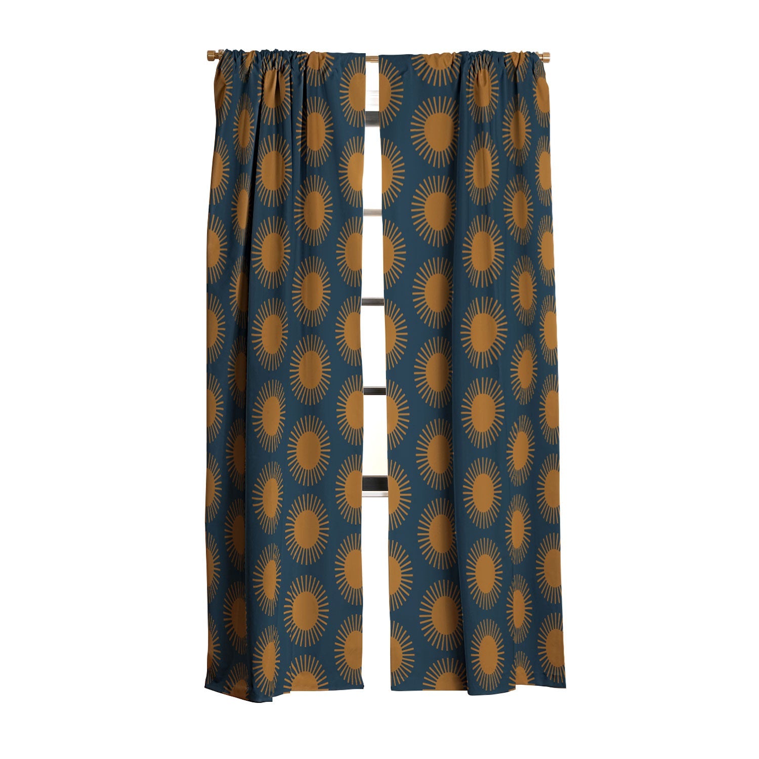 Colour Poems Cheerful Sun Pattern Navy Blue Blackout Window Curtain