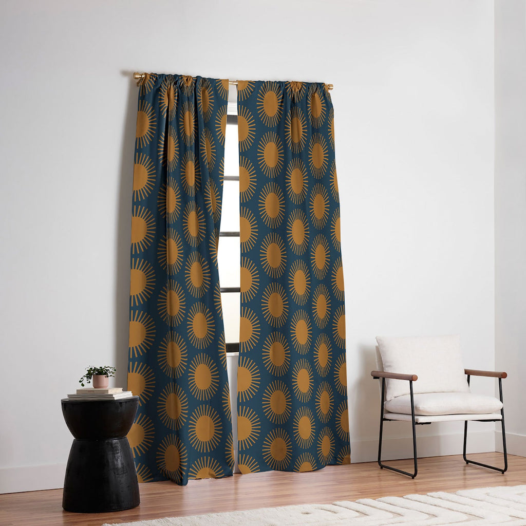 Colour Poems Cheerful Sun Pattern Navy Blue Blackout Non Repeat