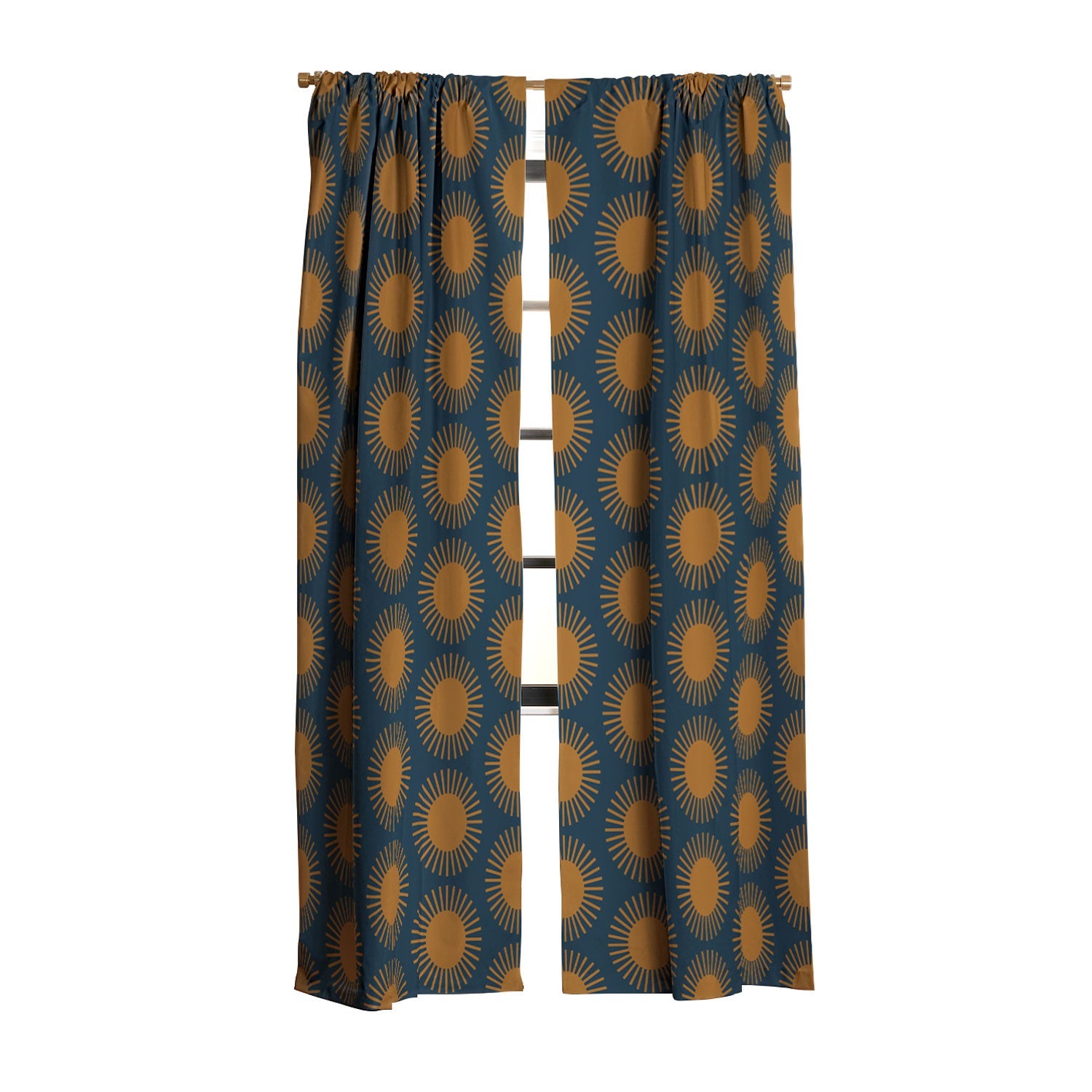 Colour Poems Cheerful Sun Pattern Navy Blue Blackout Non Repeat
