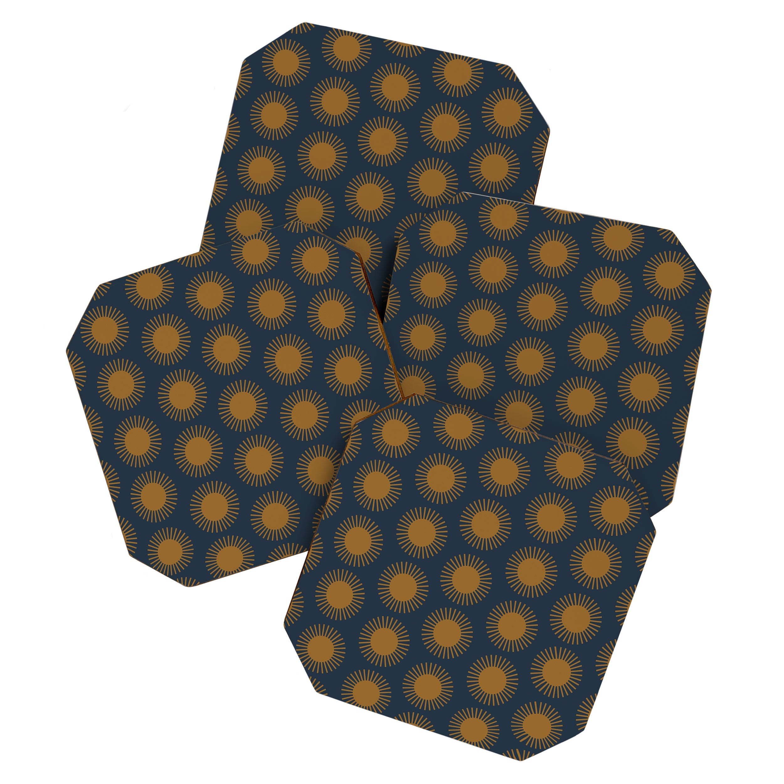 Colour Poems Cheerful Sun Pattern Navy Blue Coaster Set