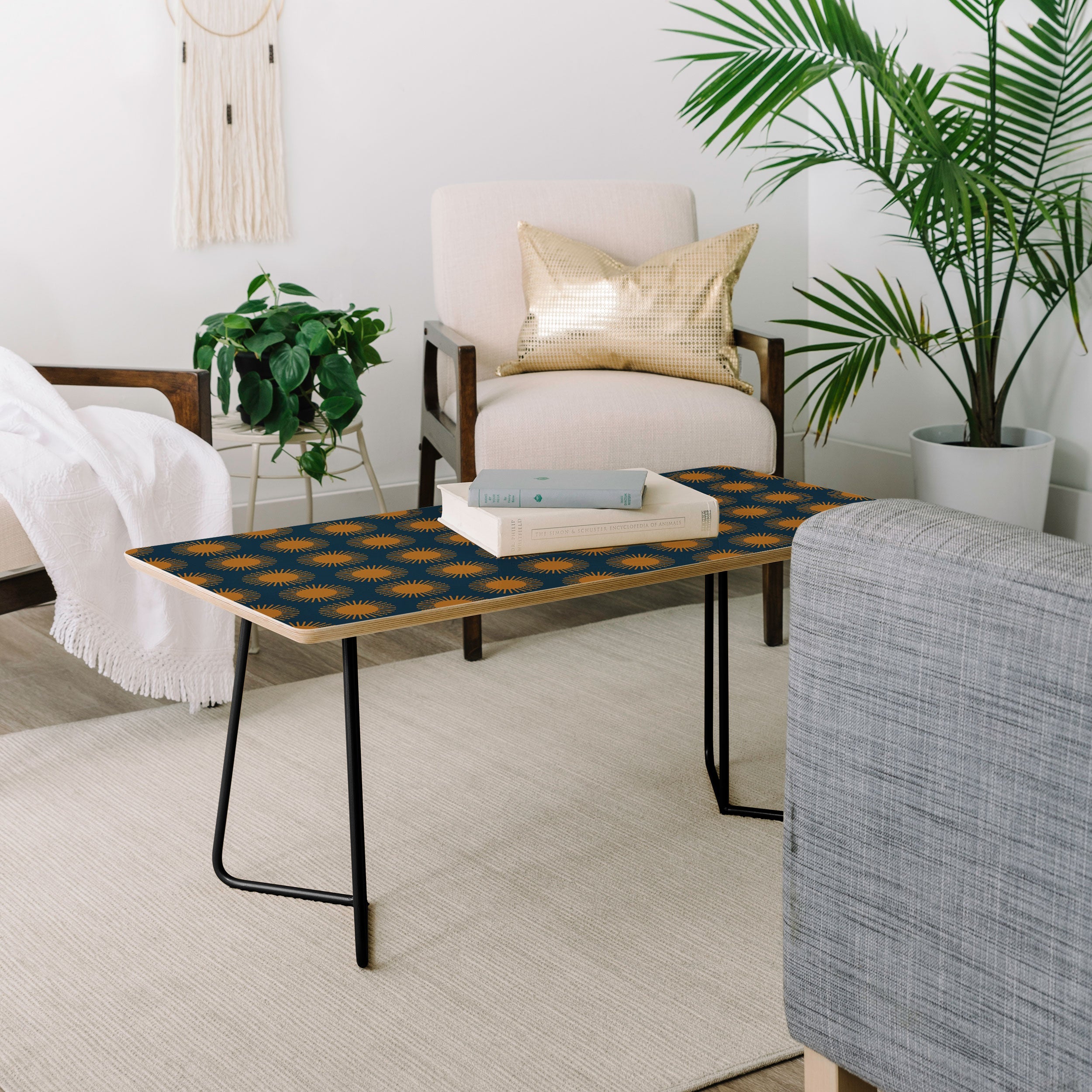 Colour Poems Cheerful Sun Pattern Navy Blue Coffee Table