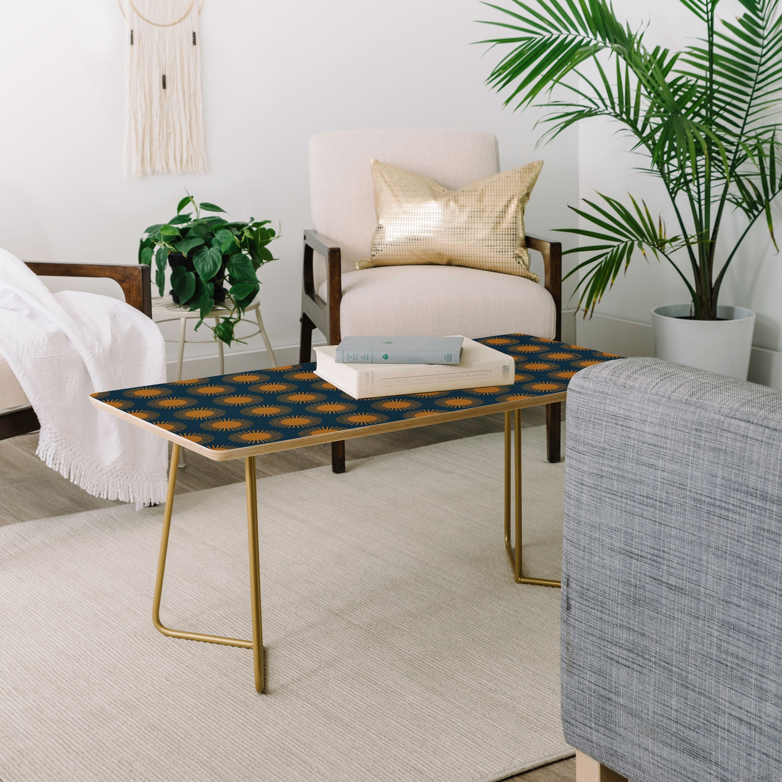 Colour Poems Cheerful Sun Pattern Navy Blue Coffee Table