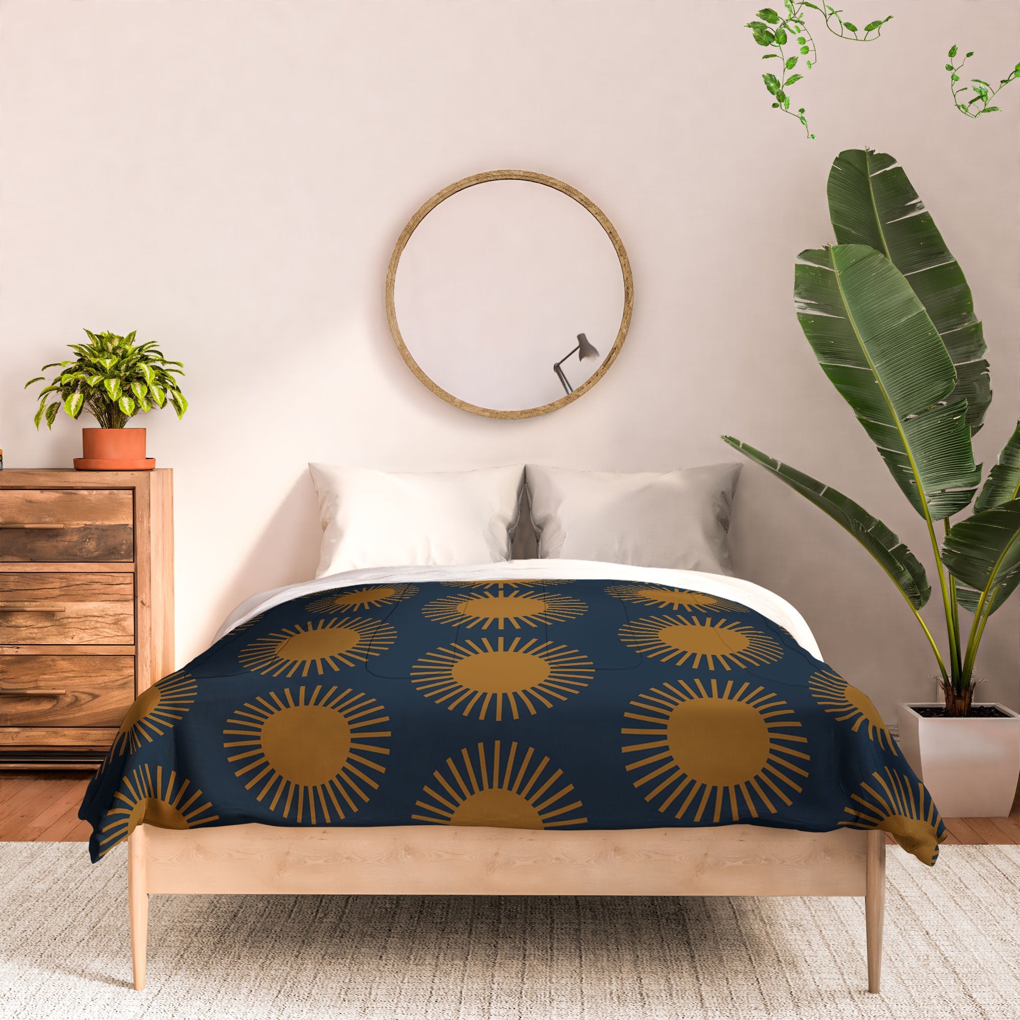 Colour Poems Cheerful Sun Pattern Navy Blue Comforter