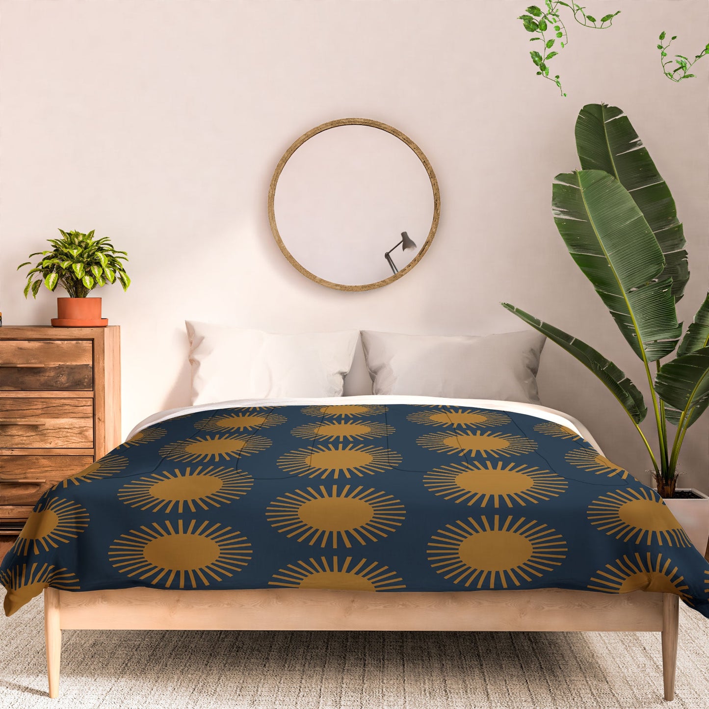 Colour Poems Cheerful Sun Pattern Navy Blue Comforter