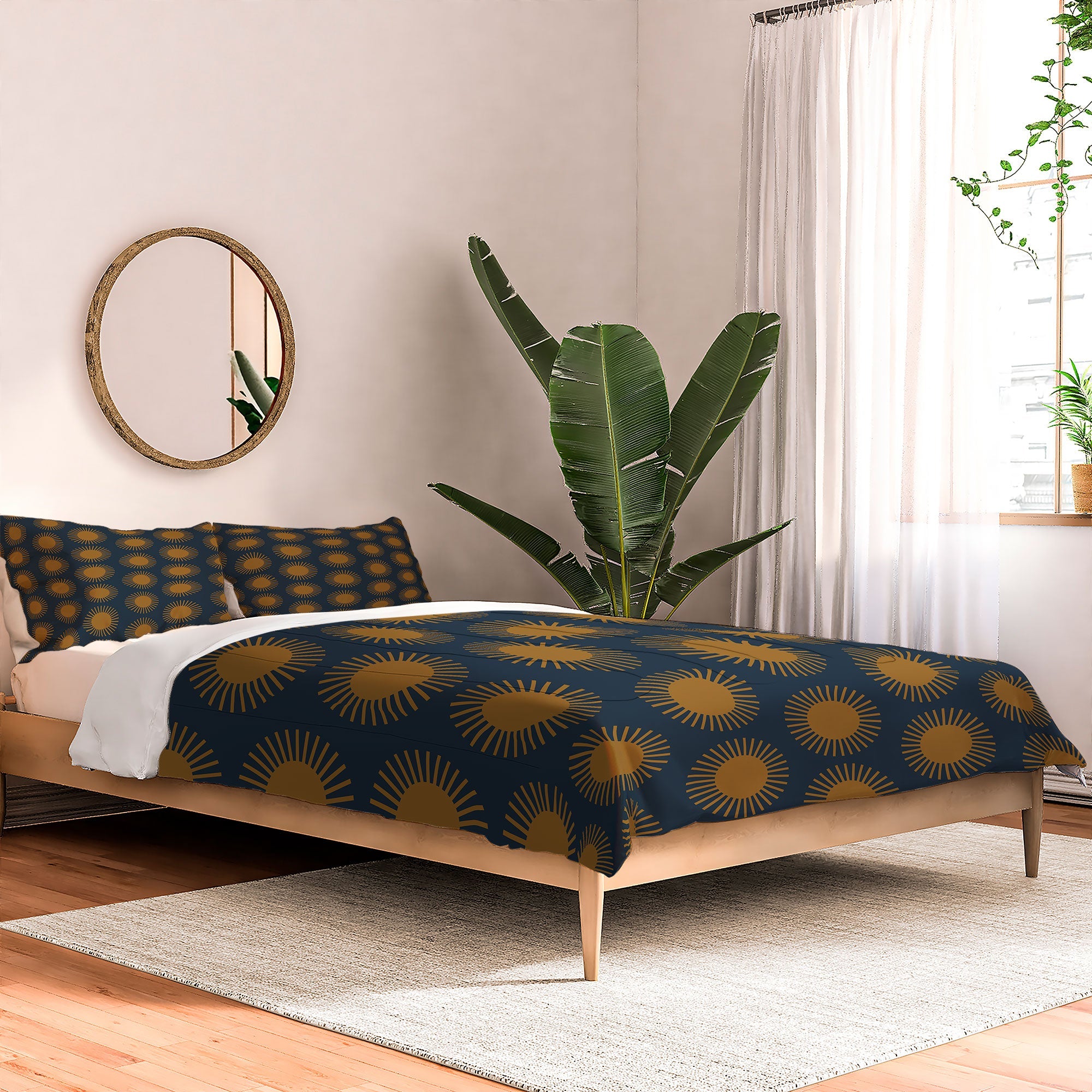 Colour Poems Cheerful Sun Pattern Navy Blue Comforter