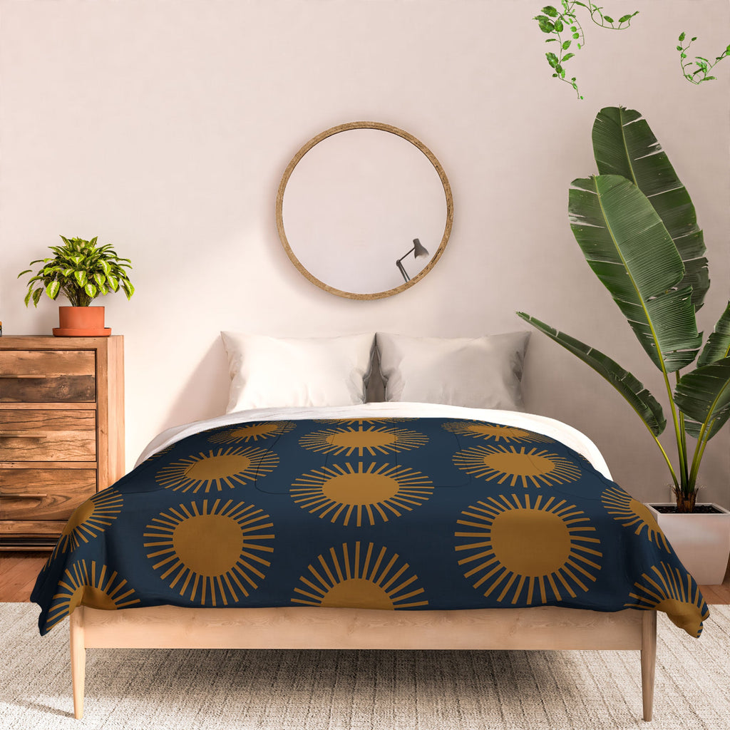 Colour Poems Cheerful Sun Pattern Navy Blue Comforter